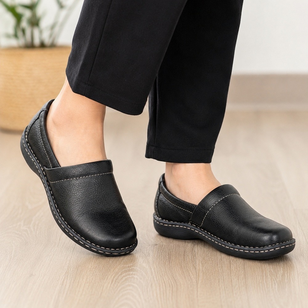 b.o.c. Born Concept Leather Slip On Comfort Clogs Black Casual Shoes Women's 7M